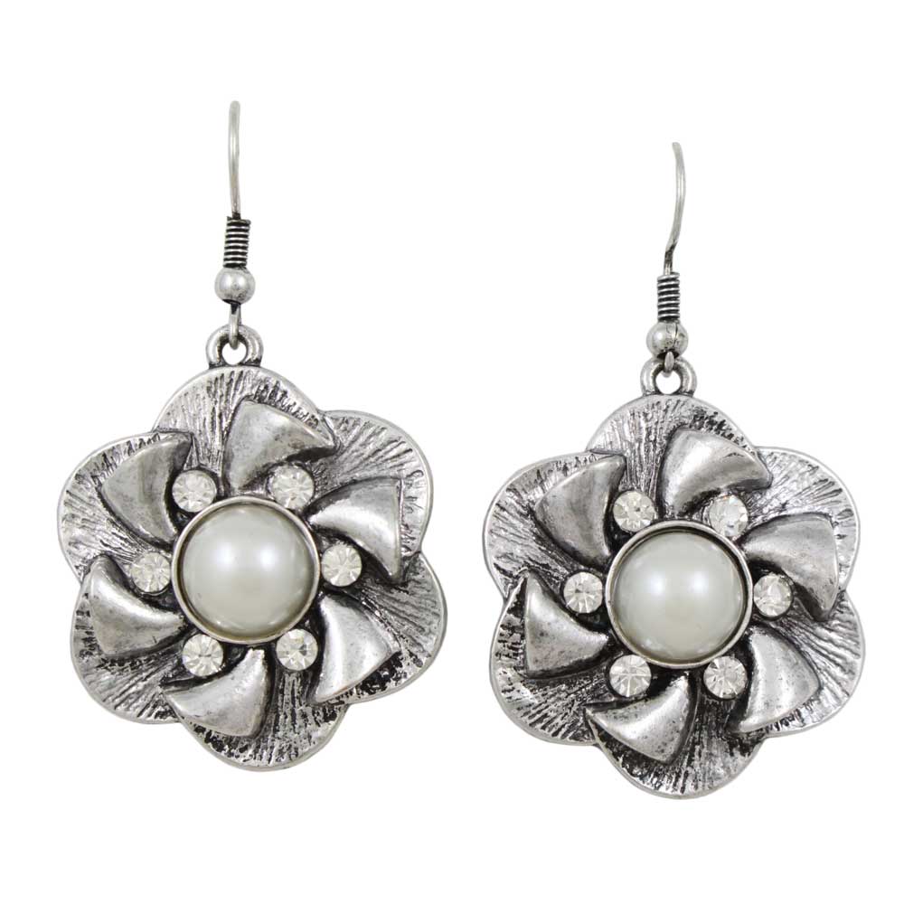Flower with white pearl and crystal dangling earring - Lilylin Designs