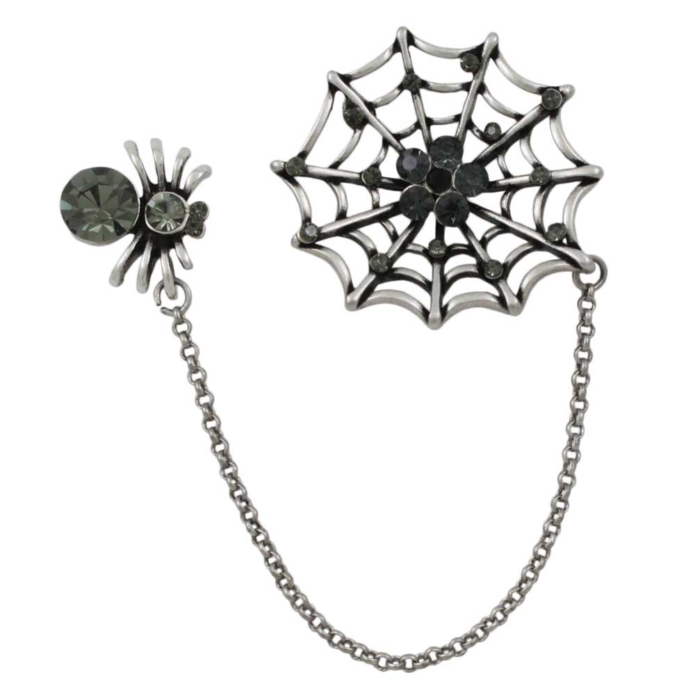 Lilylin Designs Black Crystal Spider and Web Jewelry Brooch Pin