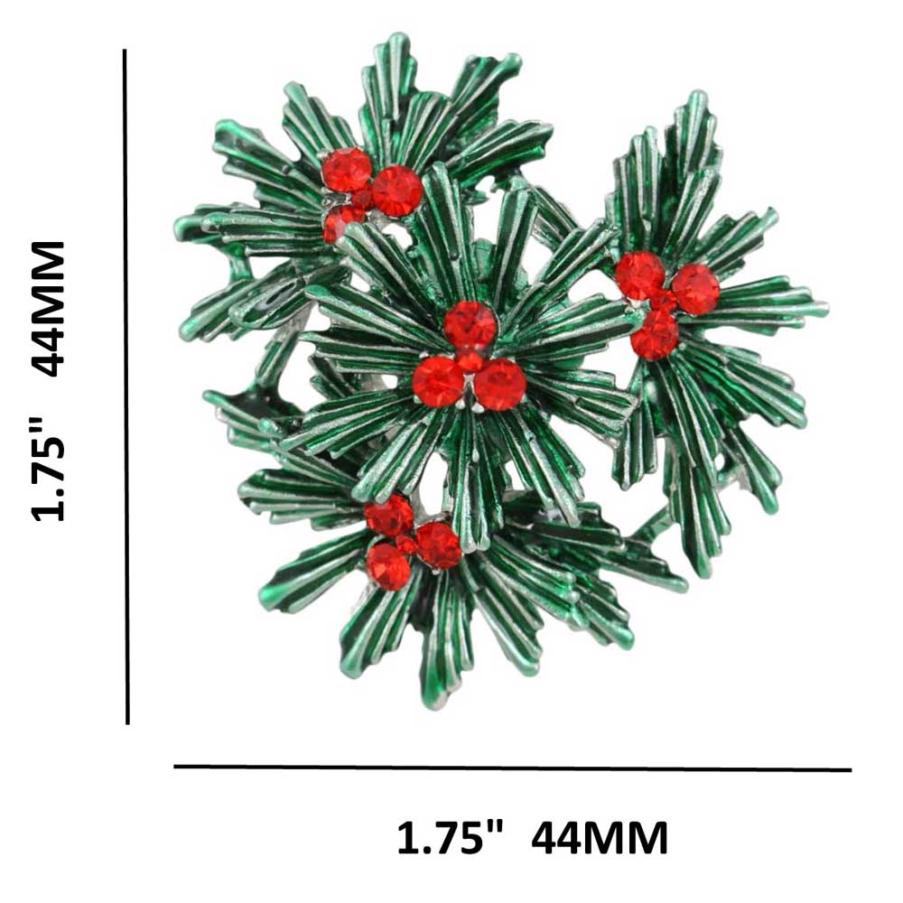 Dark Green Pine with Red Berries Christmas Brooch Pin with measurements - Lilylin Designs