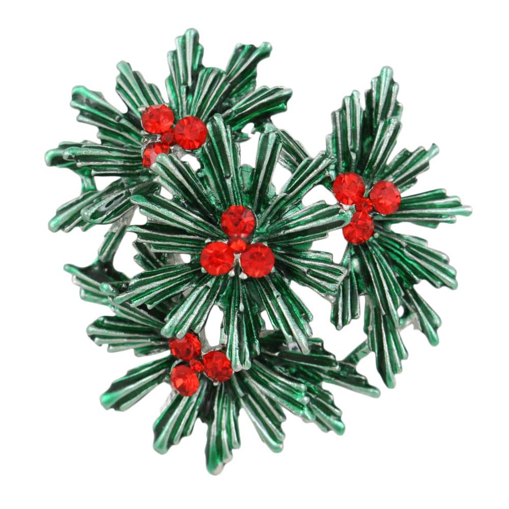 Dark Green Pine leaves with Red Berries Christmas Brooch Pin  - Lilylin Designs