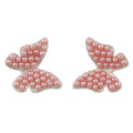 Pink Seed Pearls Butterfly Pierced Earring - FE907 - Lilylin Designs