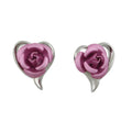 Silver Open Heart with Pink Rose Pierced Earring - FE105PK - Lilylin Designs