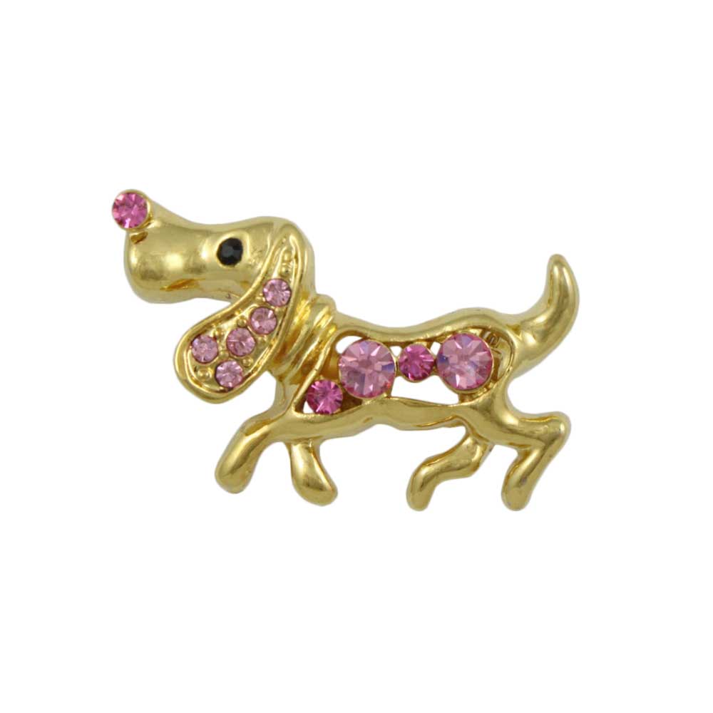 Gold with Pink Crystals Beagle Brooch Pin - Lilylin Designs