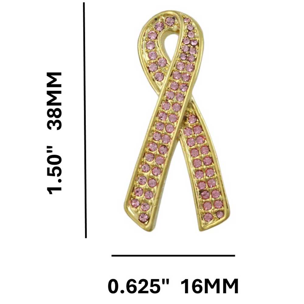Light Pink Crystal Ribbon Lapel Pin with measurements - Lilylin Designs