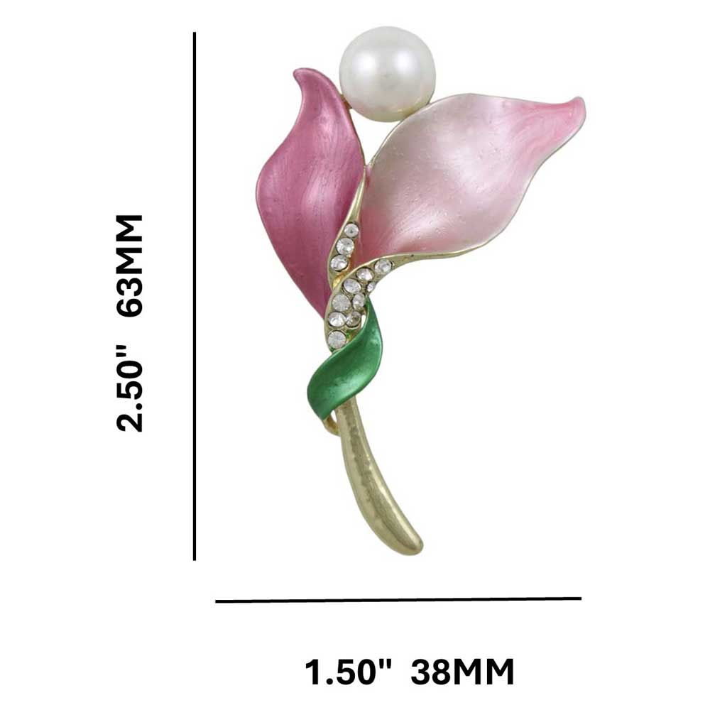 Pink Petals with White Pearl and Crystals Flower Brooch Pin with measurements - Lilylin Designs