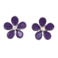 Purple Enamel Daisy with Crystal Center Pierced Earring - PRL178E - Lilylin Designs
