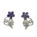 Purple Crystal Daisy with Silver Leaves Pierced Earring - PRL029E - Lilylin Designs