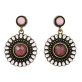 Antique Gold Purple Round Dangling Disc Earring - FE501PP - Lilylin Designs