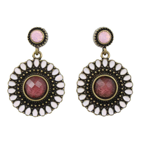 Antique Gold Purple Round Dangling Disc Earring - Lilylin Designs