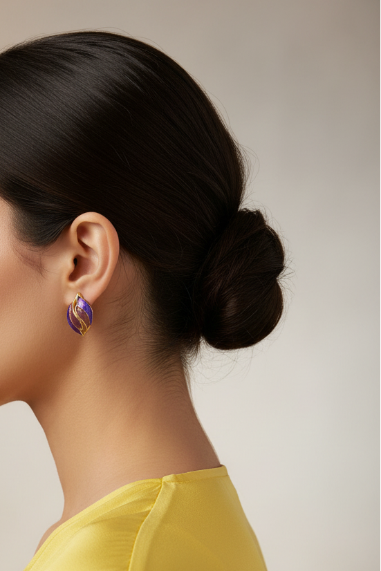 Model wearing light and dark purple earring - Lilylin Designs