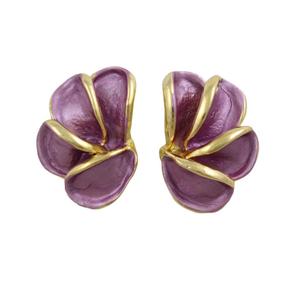 Purple Half Flower Outlined in Gold Pierced Earring - EQ240 - Lilylin Designs