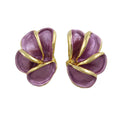 Purple Half Flower Outlined in Gold Pierced Earring - EQ240 - Lilylin Designs