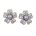 Crystal Flower with Purple Pearl Pierced Earring - PRE402 - Lilylin Designs