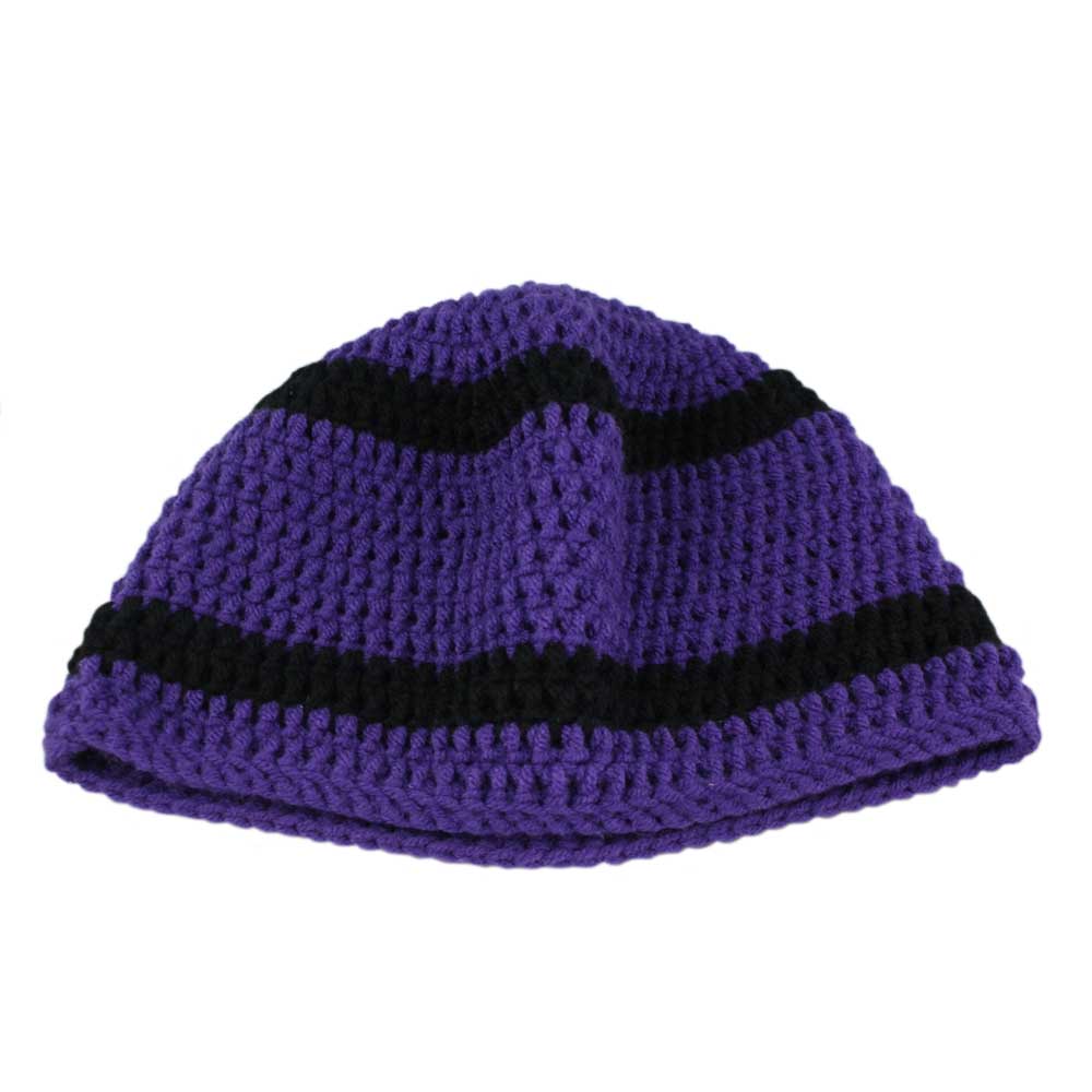Purple and Black Crochet Beanie Hat Medium/Large - JMCH05 - Lilylin Designs