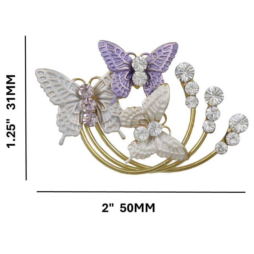 Purple Gray White Enamel Butterflies Brooch Pin with measurements - Lilylin Designs