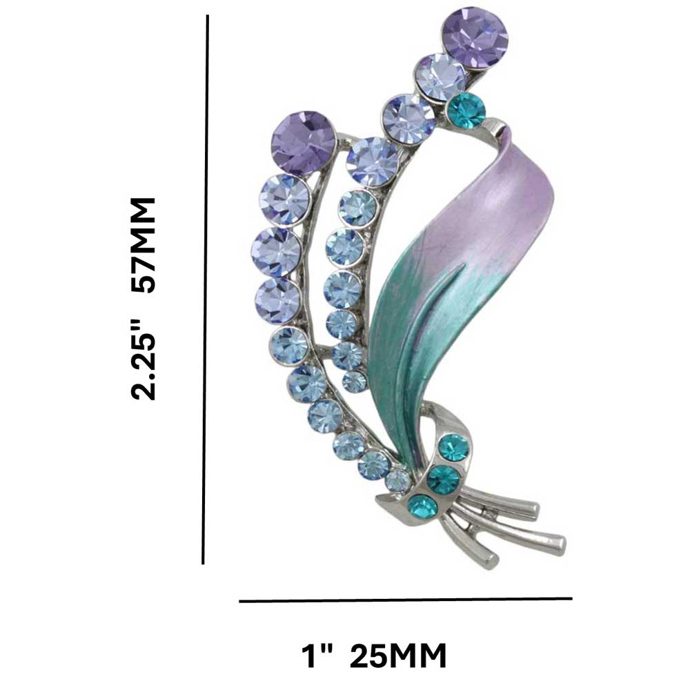 Purple and Green Leaf with Crystals Brooch Pin with measurements - Lilylin Designs