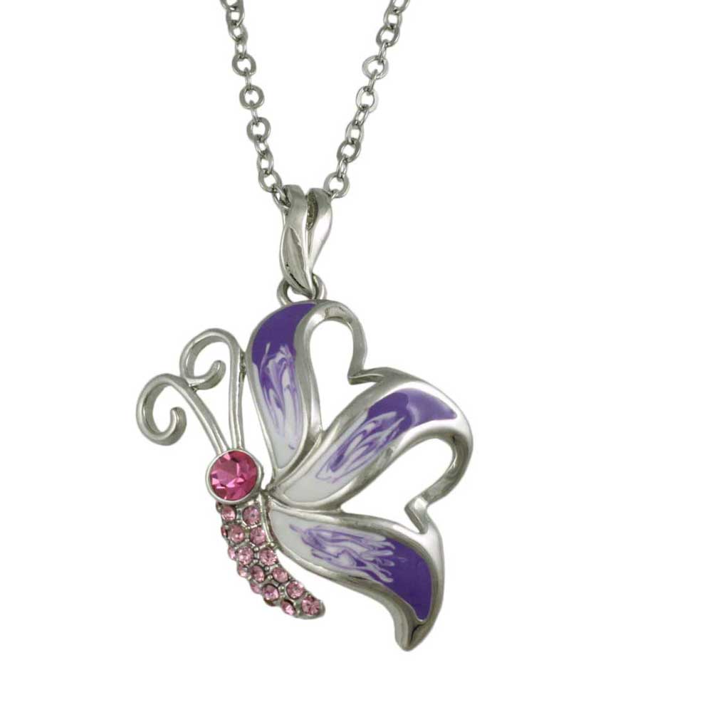 Purple and White Butterfly Pendant on Silver Chain - Lilylin Designs