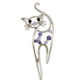 Purple Crystal Long Legged Cat Brooch Pin - Lilylin Designs
