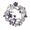 Purple Crystal Daisies Flower Wreath Brooch Pin - Lilylin Designs