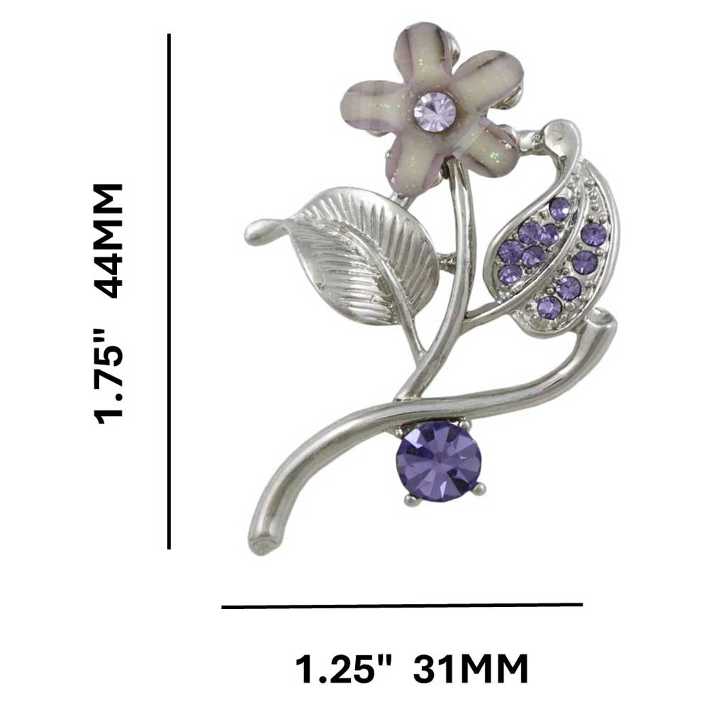 Light Purple Daisy with Purple Crystals Brooch Pin with measurements - Lilylin Designs