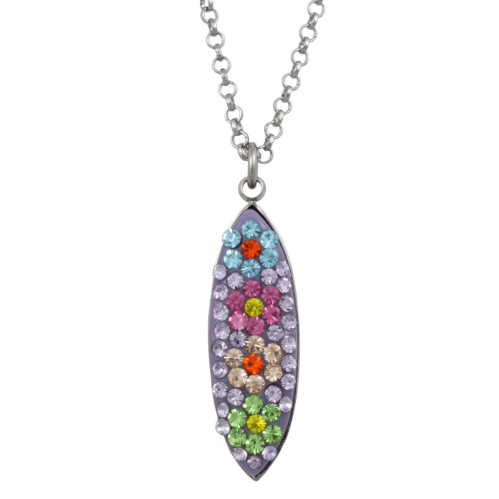 Purple Encrusted Crystal Flowers Pendant on Silver Chain - Lilylin Designs