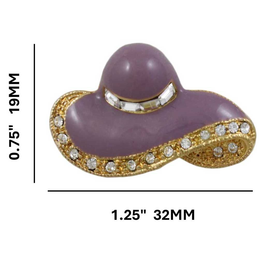 Purple Enamel and Crystal Lady's Hat Brooch Pin with measurements - Lilylin Designs