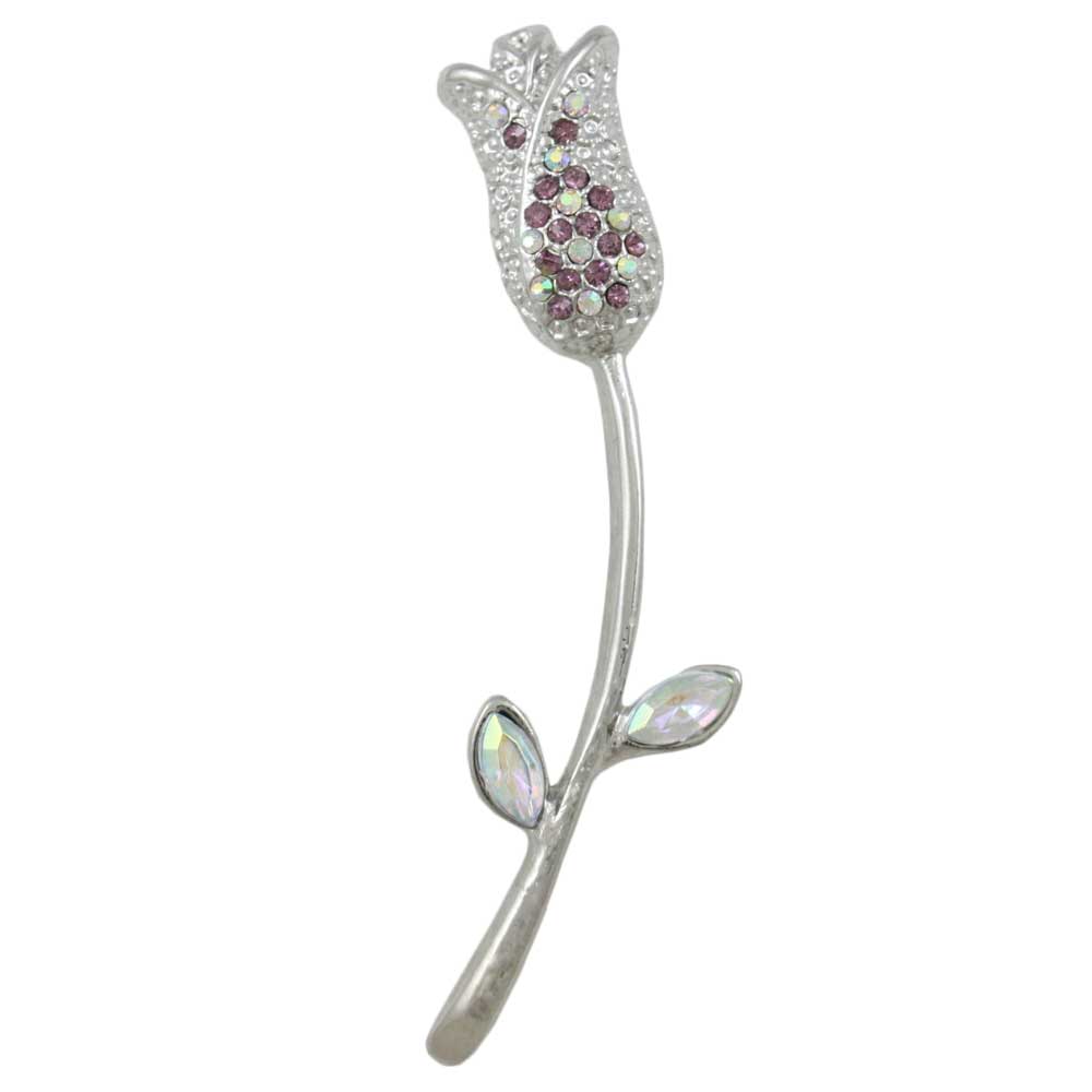 Purple Crystal Long Stem Rose Bud Brooch Pin - Lilylin Designs