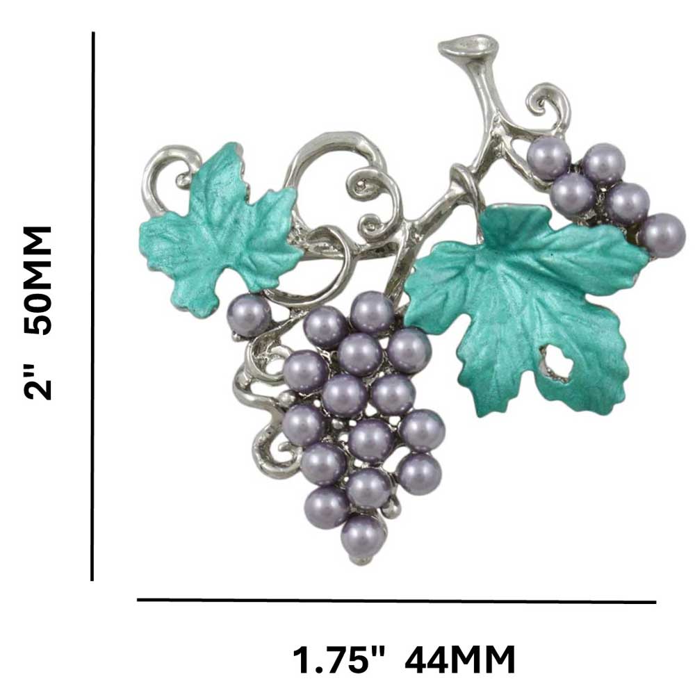 Purple Pearl Grapes on the Vine Brooch Pin showing measurements - Lilylin Designs