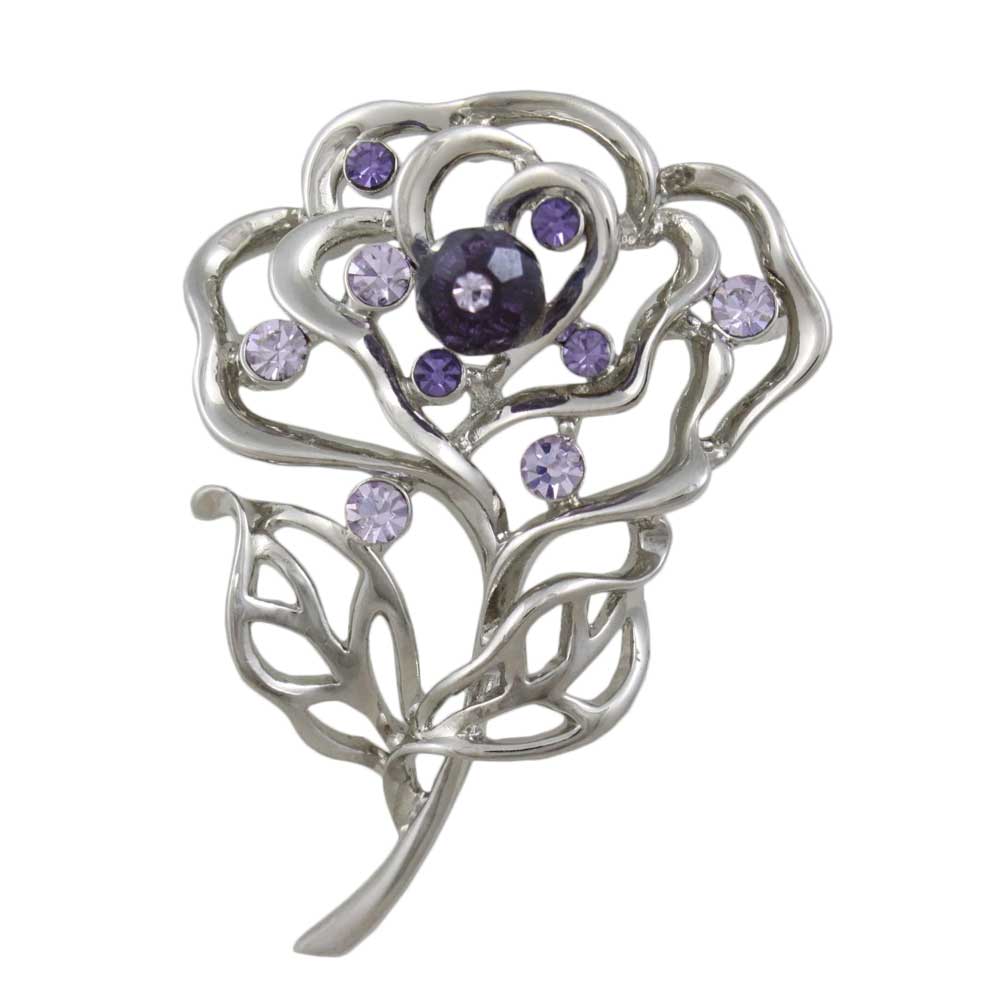 Open Rose with Purple Bead Flower Brooch Pin - Lilylin Designs