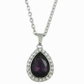 Dark Purple Crystal Teardrop Pendant on Silver Chain - Lilylin Designs
