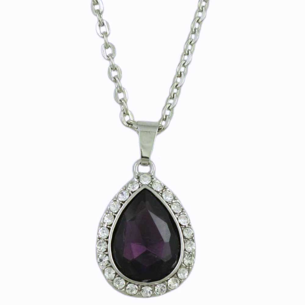 Dark Purple Crystal Teardrop Pendant on Silver Chain - Lilylin Designs