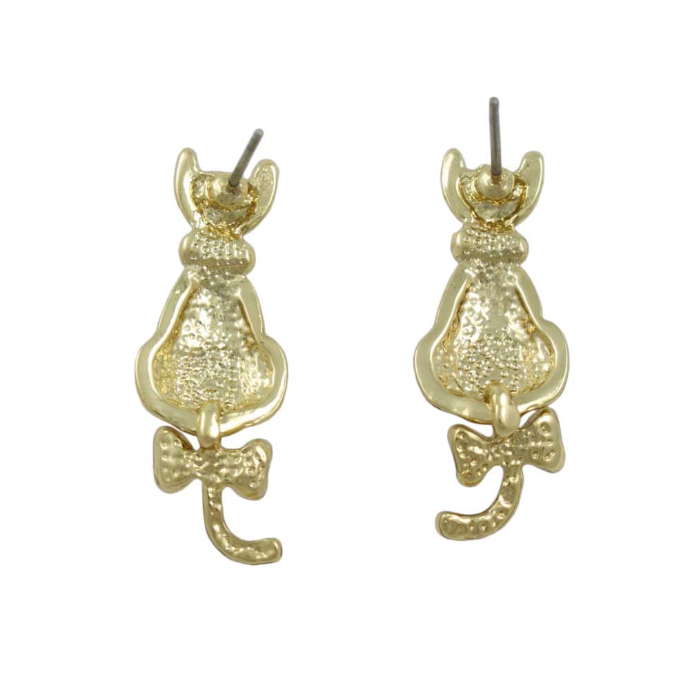 Gold Cat with Crystal Collar Pierced Earring - RAP111E - Lilylin Designs