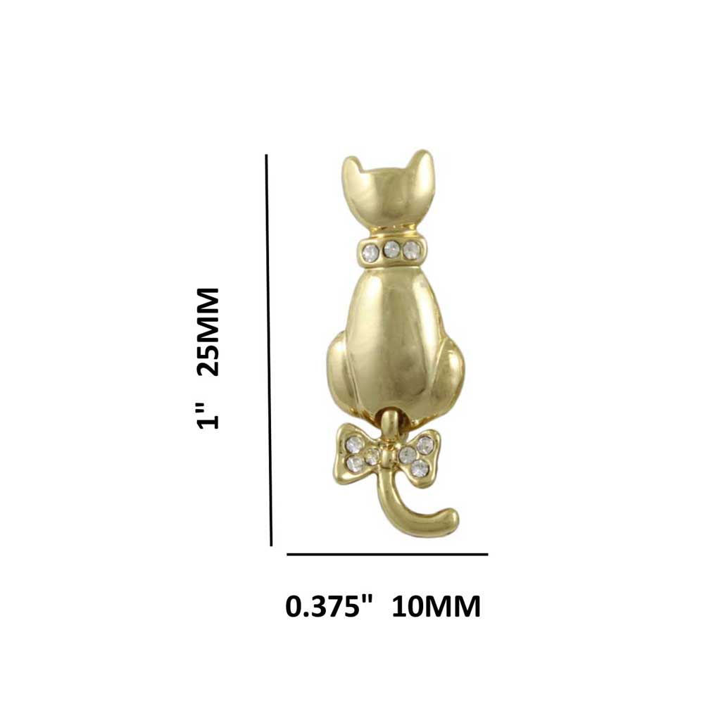Gold Cat with Crystal Collar Pierced Earring - RAP111E - Lilylin Designs