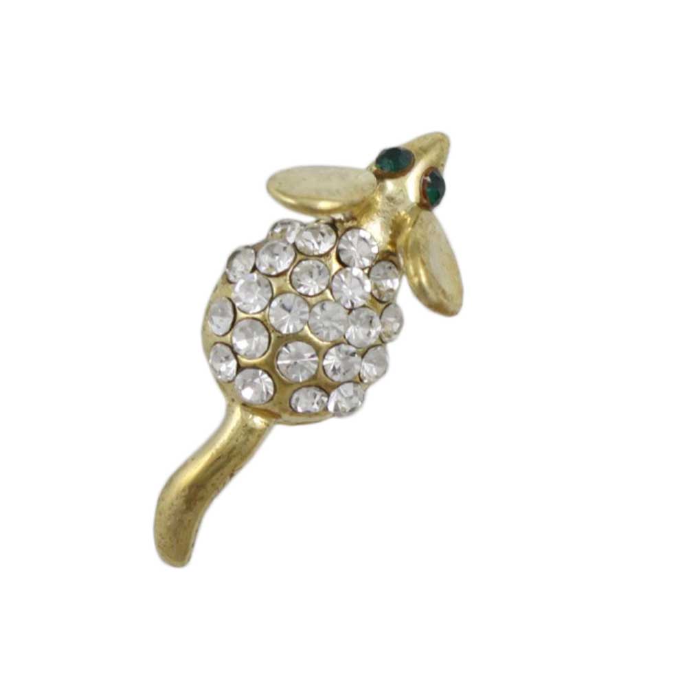 Tiny Crystal Mouse with Green Eyes Lapel Tac Pin - RAP114G - Lilylin Designs