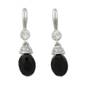 Black Oval Drop with Clear Crystal Pierced Earring - REC020 - Lilylin Designs