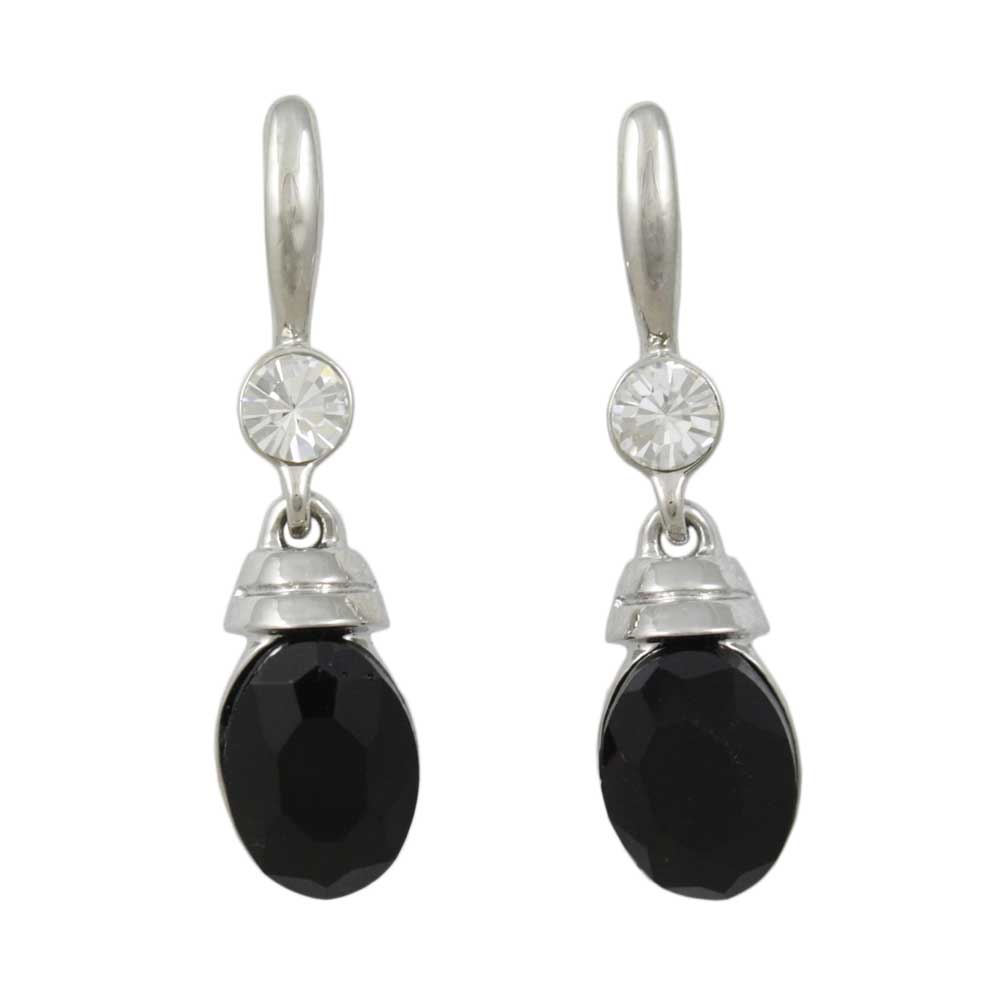 Black Oval Drop with Clear Crystal Pierced Earring - REC020 - Lilylin Designs
