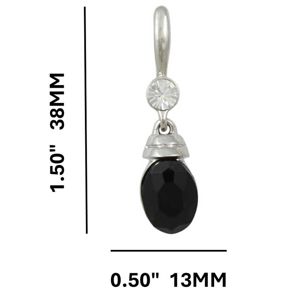 Black Oval Drop with Clear Crystal Pierced Earring - REC020 - Lilylin Designs
