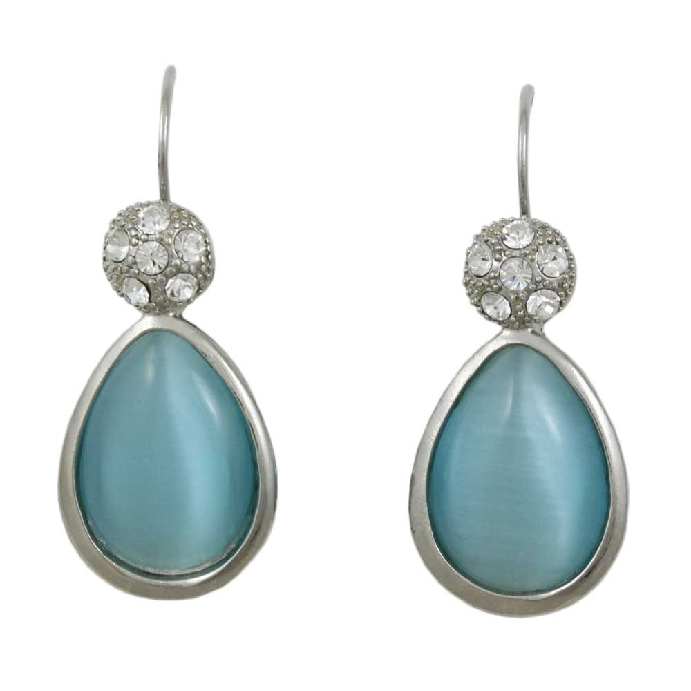 Blue Cats Eye Teardrop with Clear Crystals Pierced Earring - REC021 - Lilylin Designs