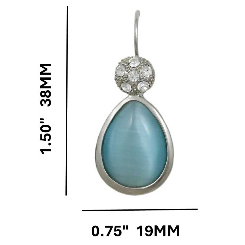 Blue Cats Eye Teardrop with Clear Crystals Pierced Earring - REC021 - Lilylin Designs