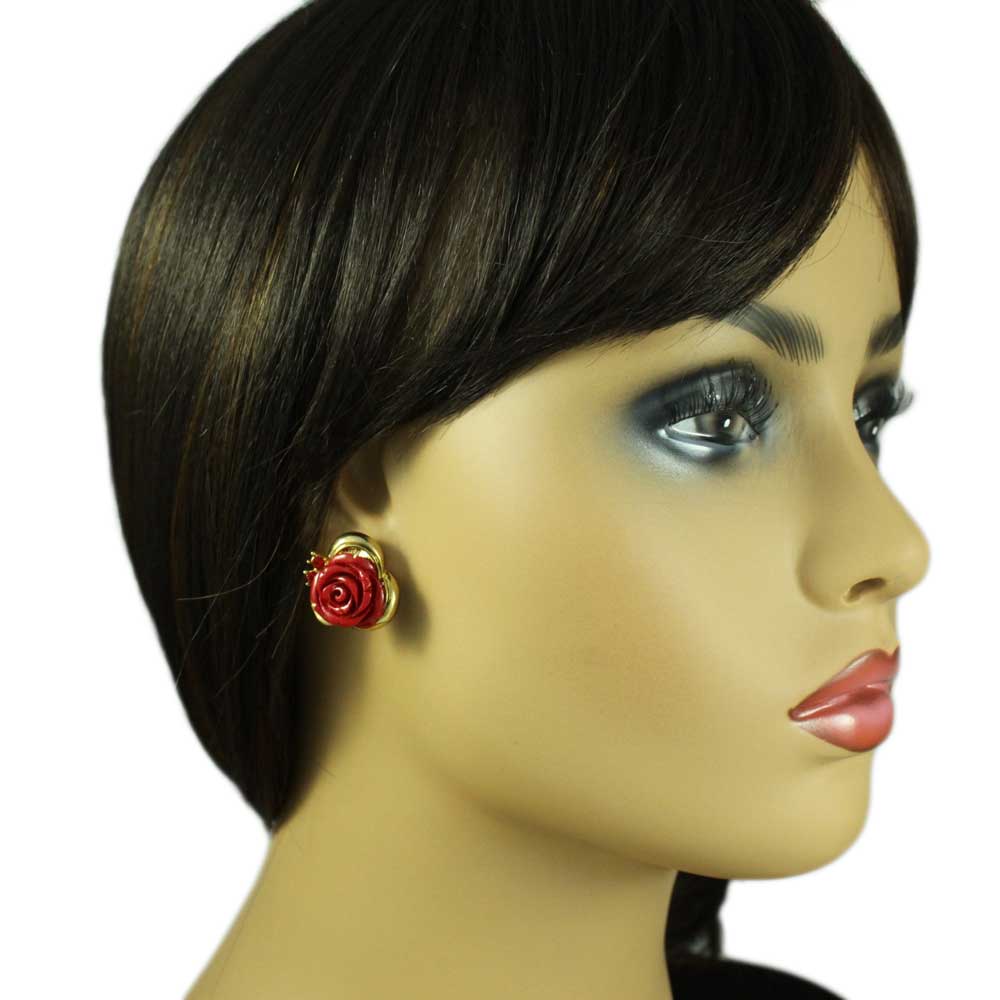 Red Rose with Red Crystals Clip On Earring - REC030C - Lilylin Designs