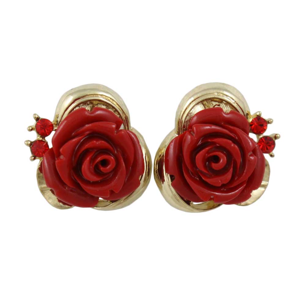 Red Rose with Red Crystals Clip On Earring - REC030C