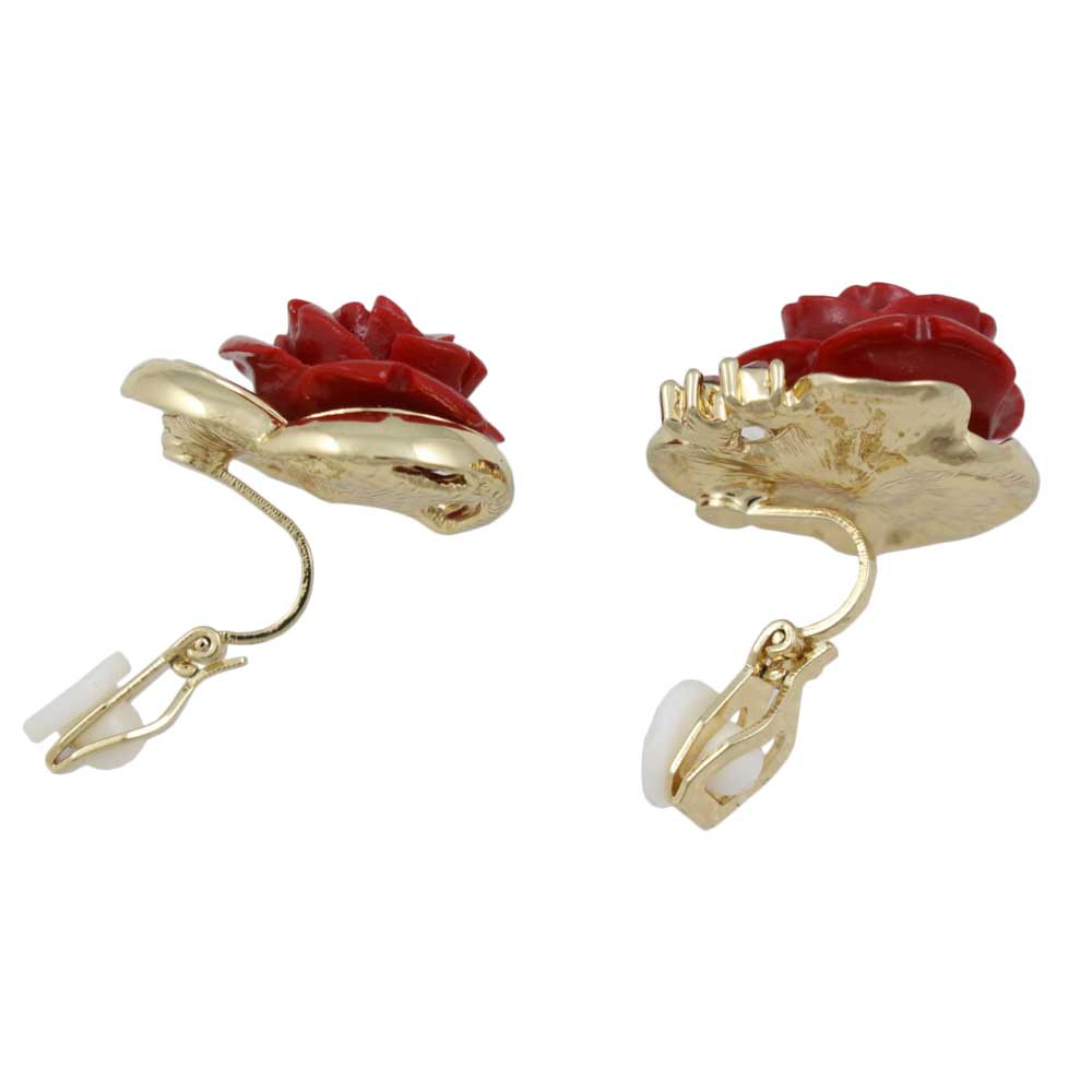 Red Rose with Red Crystals Clip On Earring - REC030C - Lilylin Designs