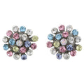 Pink Blue and Yellow Pastel Crystal Spray Clip Earring - REC131C - Lilylin Designs