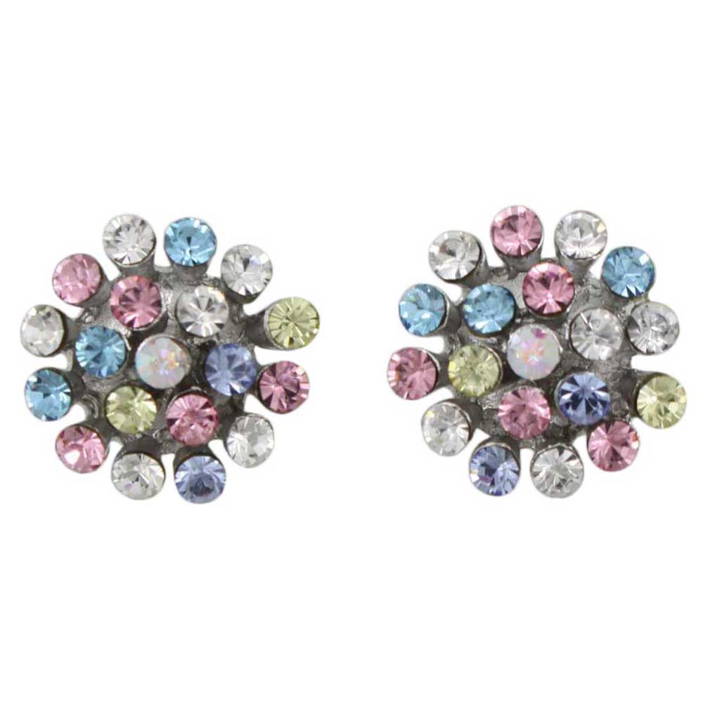 Pink Blue and Yellow Pastel Crystal Spray Clip Earring - REC131C - Lilylin Designs