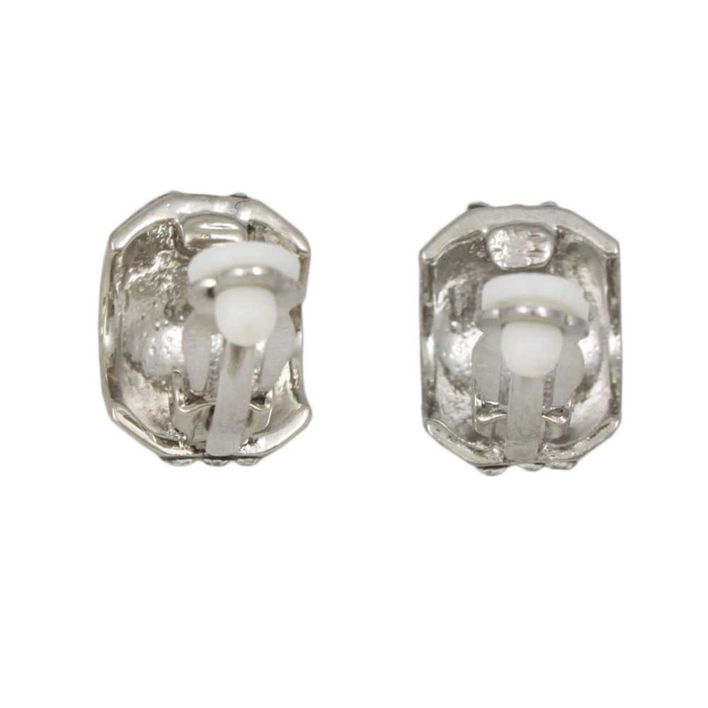 Black and Silver Stripes with Crystals Clip Earring - REC138C - Lilylin Designs