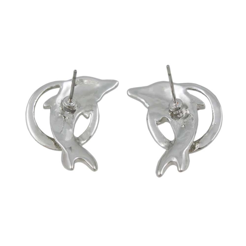 Crystal Dolphin Jumping Through Hoop Pierced Earring - REC148 - Lilylin Designs