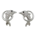 Crystal Dolphin Jumping Through Hoop Pierced Earring - REC148 - Lilylin Designs