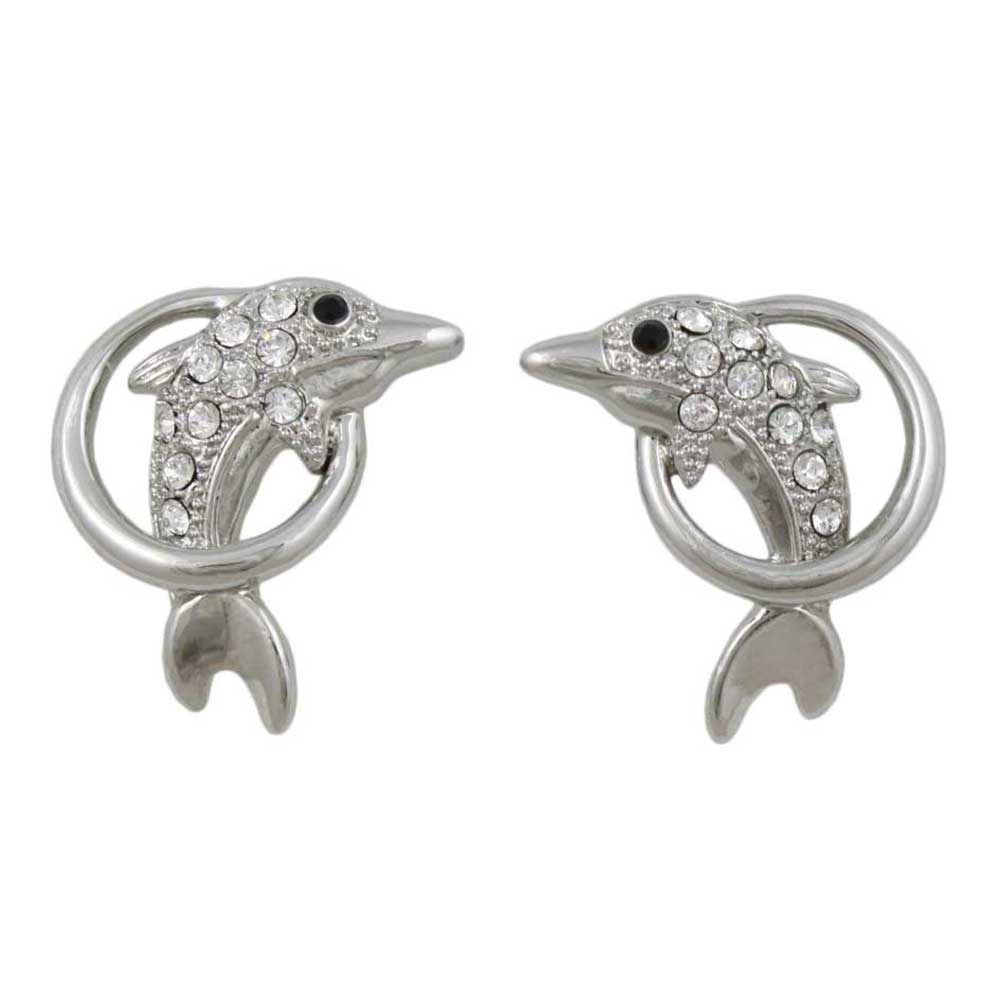 Crystal Dolphin Jumping Through Hoop Pierced Earring - REC148 - Lilylin Designs