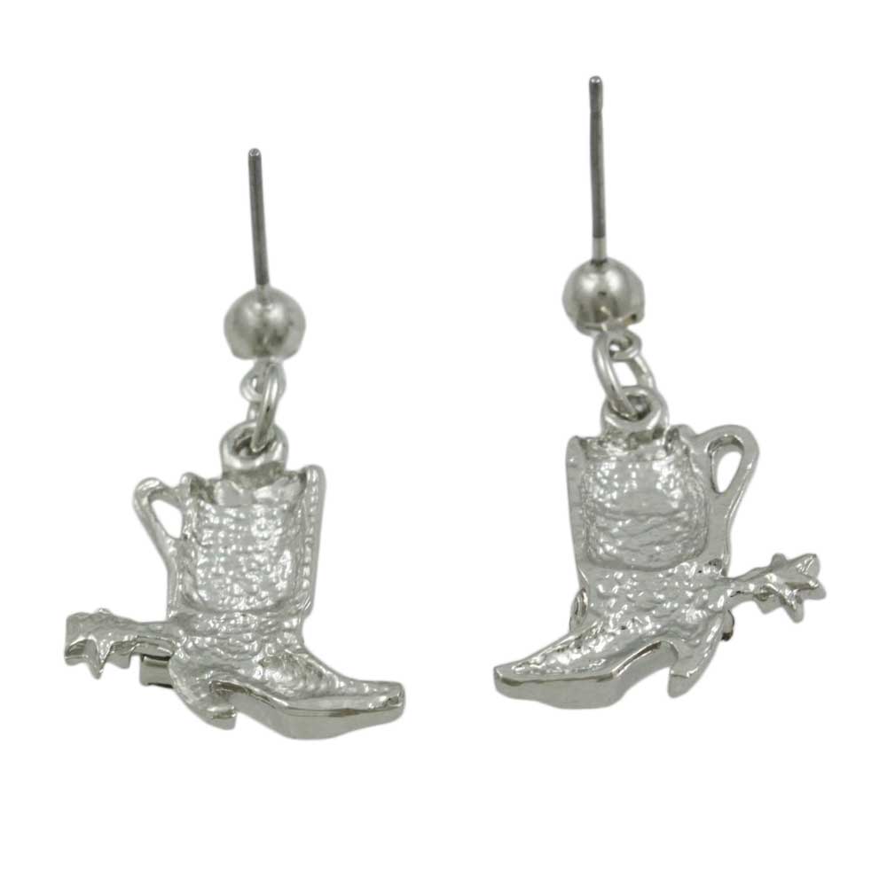 Silver Cowboy Boots with Spurs Dangling Pierced Earring - REC150 - Lilylin Designs