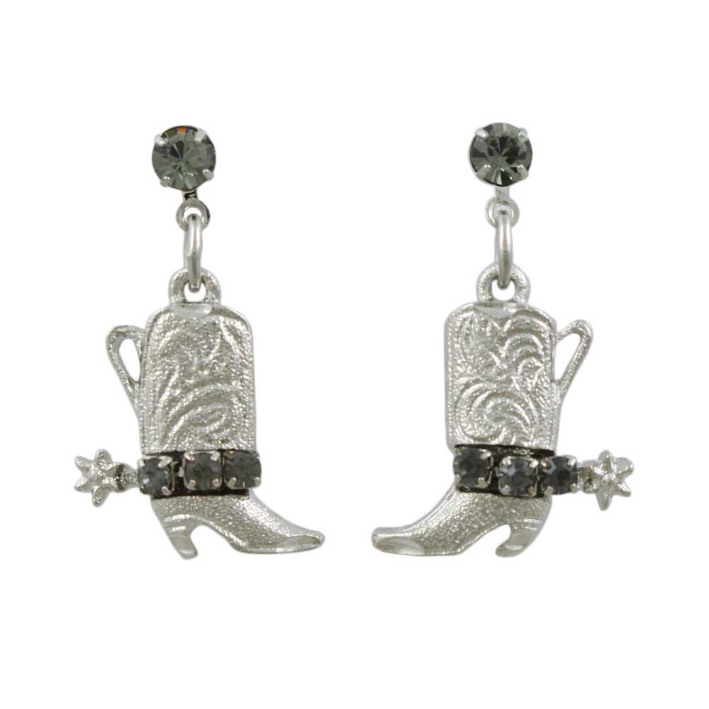 Silver Cowboy Boots with Spurs Dangling Pierced Earring - REC150 - Lilylin Designs